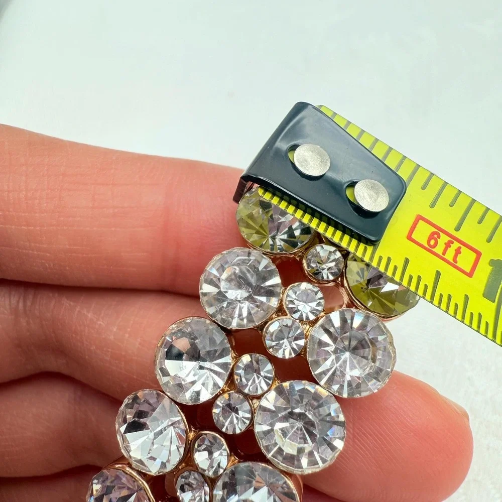 Vintage Gold Tone Bezel Set Clear Crystal Rhinestone Stretch Bracelet